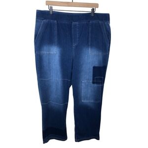 LOGO‎ Lory Goldstein Straight Leg Jeggings Denim Patchwork Blue Plus Size 20W